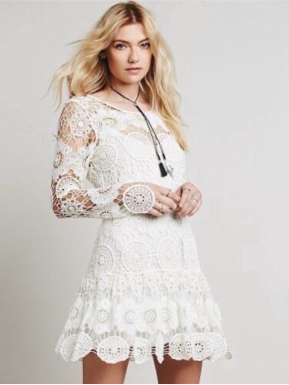 Free People Lace Mini Dress in Cream Size XS Like New